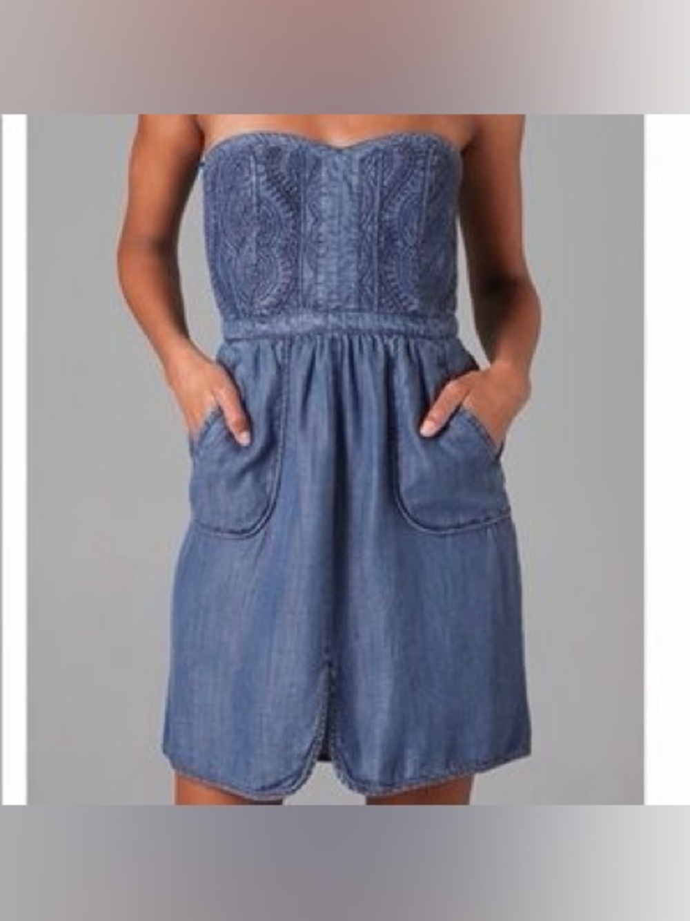 Rebecca Taylor Denim Strapless Mini Dress 6 Sweetheart‎ Neck Countrycore Western